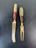 Pair of Vintage Siam Thailand Buddha Teak & Nickel Bronze Flatware