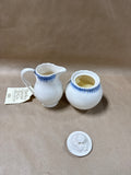 Hartley Greens & Co. Leeds Pottery Shell Edge Blue Creamer Pitcher And Sugar Jar - Appears Unused (A)