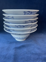 (B)Blue and White Rice Bowls, 6 Pc Set