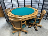 Oak Game Table  with (4) Rolling Chairs ***HEAVY ITEM***READ DETAILS ON PICK UP POLICY***
