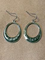 Silver Tone & Green Enamel Earrings