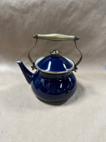 Dark Blue Teapot With Brass Trim And Handle