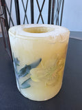 Distressed Black Metal Lantern with Botanical Pillar Candle