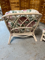 Wicker Chair and Ottoman with Floral Cushions