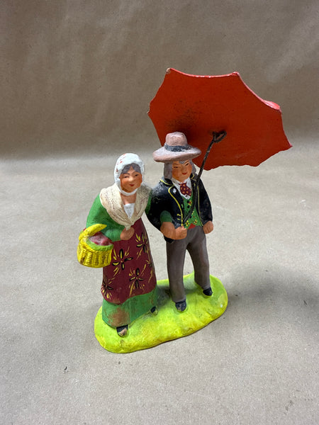 European Folk Art Couple Under Umbrella Figurine