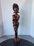 Artist Signed Hand Carved Vintage Balinese Woman Wooden Sculpture