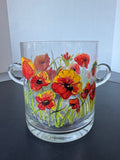 Hand Painted Poppies Glass Planter Signed by Local Artist Ginger Olansen