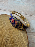 Blue Butterfly Floral Cloisonné Hinged Cuff Bracelet