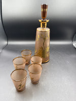 Bohemian Frosted Amber Decanter Set — 6 Pieces
