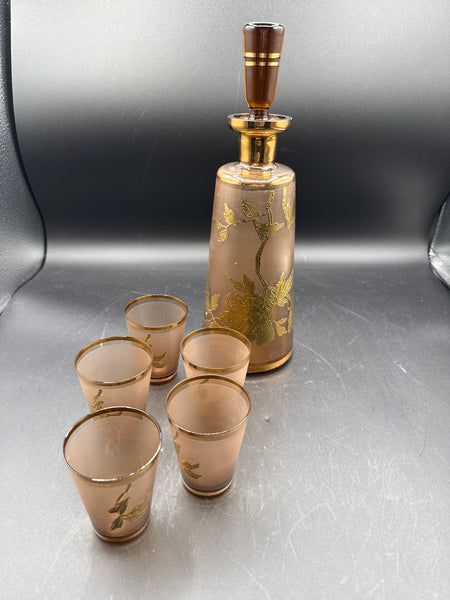 Bohemian Frosted Amber Decanter Set — 6 Pieces