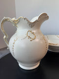 Arnels Vintage Gilt & Cream Embossed Ceramic Pitcher and Basin