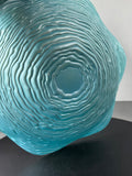 Large Iridescent Turquoise Reverse Painted Wave Centerpiece Bowl