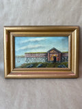 Folk Art Framed Original Oil Painting Fort Gateway Stone Wall Coastal Landscape