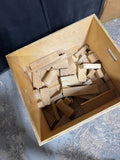 Hand Made Wooden Toy Box with Some Basic Blocks