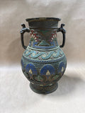 Japanese Meiji Bronze Champlevé Enamel Vase With Handles