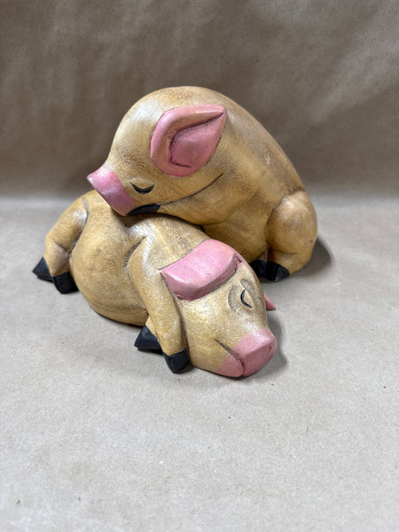 Wooden Sleeping Pigs — 2 Pieces