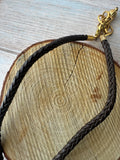 Bronzed Pendant Brown Braided Choker