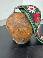 Embossed German Vintage Cow Bell with Embroidered Strap