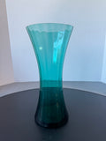 Teal Ribbed Glass Vase