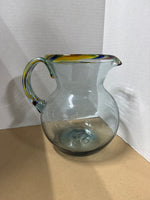 Mexican Hand Blown Glass With Confetti Rim Margarita Glasses And Pitcher — 5 Pieces