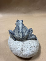 Resin Frog On Stone Decor