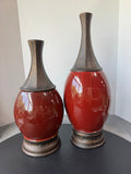 Pair of Pier 1 Imports Large Metal & Red Ceramic Vases