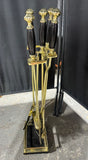 Black Marble & Brass 4-Piece Fireplace Tool Set with Stand