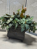 Faux Magnolia Bud & Greenery Arrangement in Textured Metal Planter