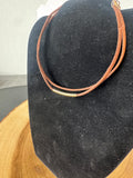 Brown Leather Choker with Gold Tone Bar Accent