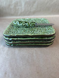 Green Botanical Appetizer Plates With Cheese Knife - 5 Pieces