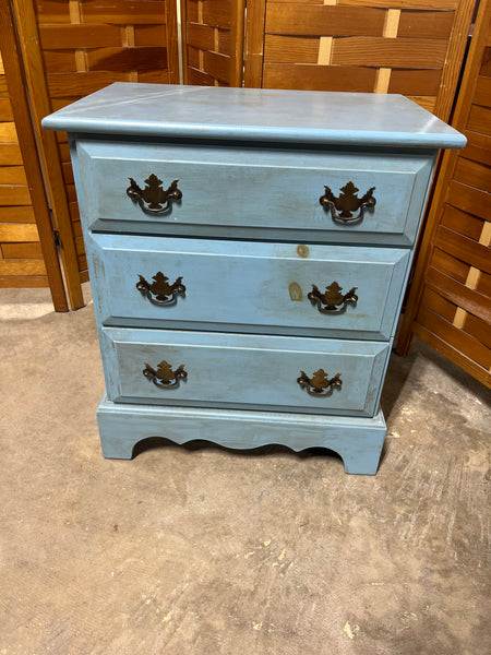 Blue Painted Three Drawer Night Stand