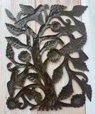 Duval Signed Haitian Floral Birds Tree of Life Punched Metal Wall Art
