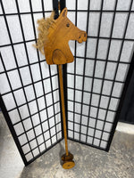 Wooden Stick Wheeled Riding Horse With Straw Hair