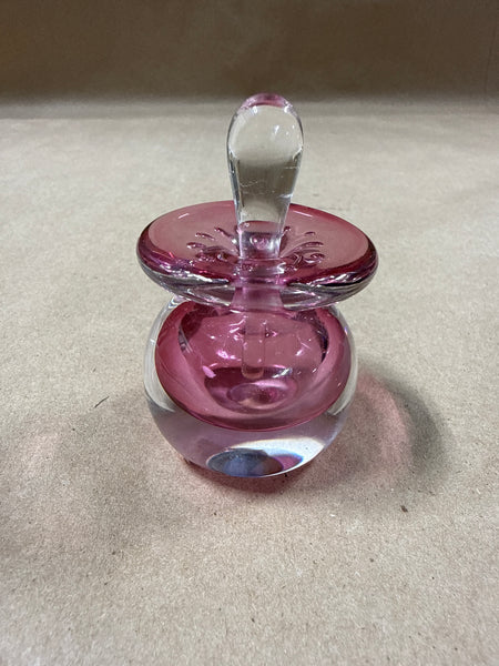 Small Pink Blown Glass Pink Perfume Bottle // Signed By Tom Hesse