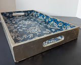 Pier 1 Imports Indonesia Blue Mosaic Glass & Wooden Tray