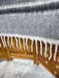 Pottery Barn Grey Striped Throw Blanket With Fringe