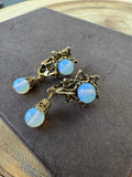 Faux Moonstone Bronze Tone Drop Clip Earrings