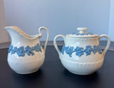 (E) Wedgwood Lavender on Cream Shell Edge Creamer & Lidded Sugar Bowl