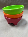 Set Of 3 Colorful Guacamole Footed Bowls