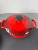 (B) Unbranded Red Enamel Cast Iron 2.5 Quart Dutch Oven