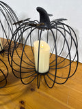 Black Wrought Iron Pumpkins With Battery Operated Candles - Set Of 3