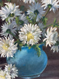 Oil Painting of Blue Vase & White Flowers by Ruth Noran; Signed (AS IS)