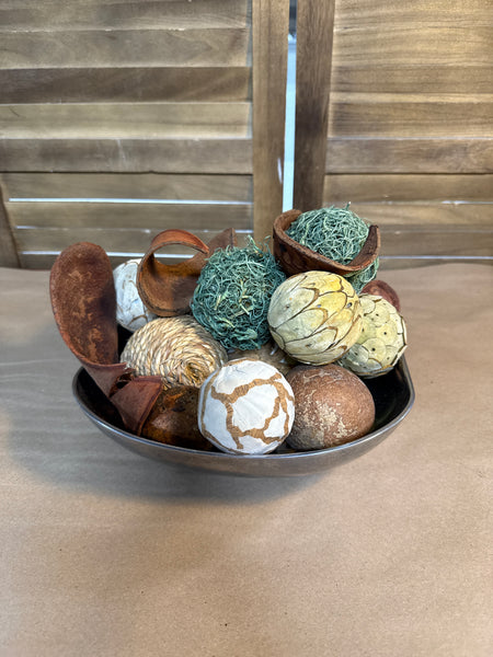 Decorative Centerpiece Balls In Pewter Square Bowl