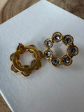 Clear Rhinestone Gold Tone Wreath Earrings