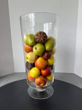 XL Clear Glass Pedestal Hurricane with Faux Fruit Arrangement