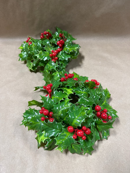 Pair Of Mini Plastic Holly Christmas Wreaths