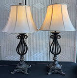Pair of Ornate Metal, Resin & Marble Table Lamps (WORKS)
