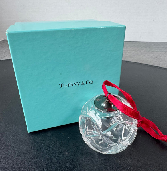 Tiffany & Co. Crystal & Sterling Silver Ball Ornament with Box