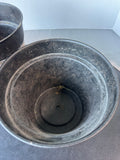 Pair of India Metal & Faux Wood Plank Planters with 1 Saucer