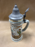 (B) German Beer Stein With Pewter Lid